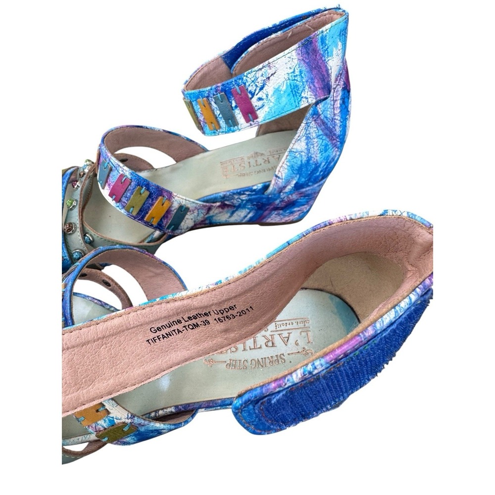 Blue Multi-Accent Wedge Sandals with Ankle Strap - Picture 5 of 6